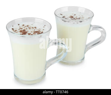 Cups of eggnog isolated on white Stock Photo