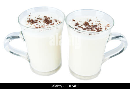 Cups of eggnog isolated on white Stock Photo