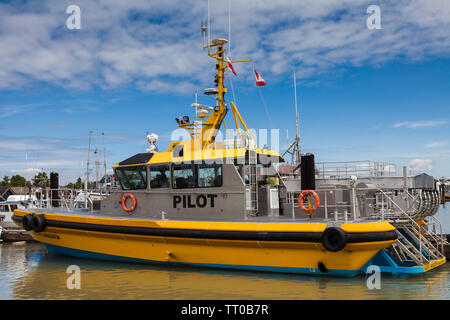 Steveston Pilot Boat docked in Steveston Harbour Stock Photo