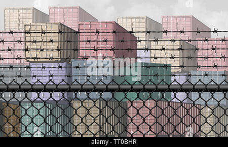 Closed economy and barrier to trade and economic restrictions as a fence restricting import and export commerce and global trading business industry. Stock Photo