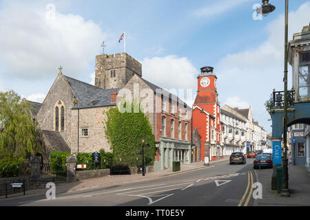 View of Main Street in Pembroke town centre, Pembrokeshire, Wales Stock Photo