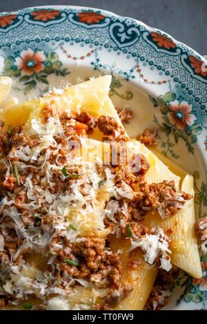 Pasta with Bolognese Ragu Sauce Stock Photo