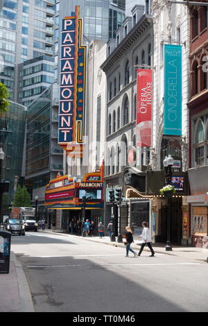 Signs for the Paramount Theater and the Boston Opera House in downtown Boston Theater District Stock Photo