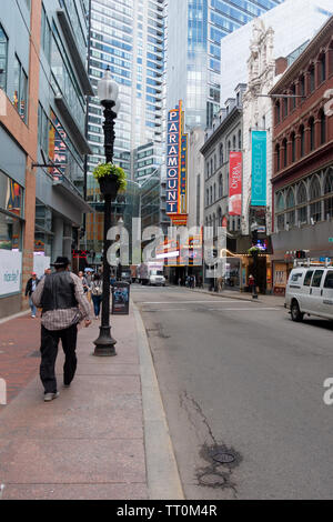 Sign for the Paramount Theater on Washington Street in Boston, Massachusetts Stock Photo