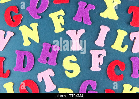 English alphabet on school desk background Stock Photo