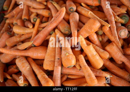 Bunch of Fresh organic carrots from above Stock Photo