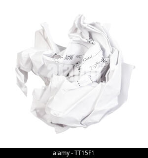 crumpled ball from used sheet of paper cut out on white background Stock Photo