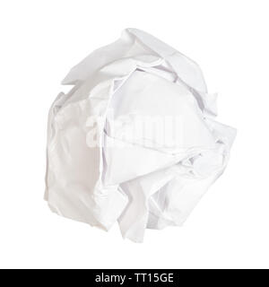 crumpled ball from white blank paper cut out on white background Stock Photo
