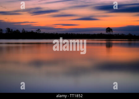 Sunset over Pine Glades Lake in the Everglades National Park. Stock Photo
