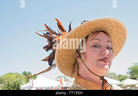 Pioneer Days small town annual celebration in North Central Florida. One of the character actresses has a coy expression for the camera. Stock Photo