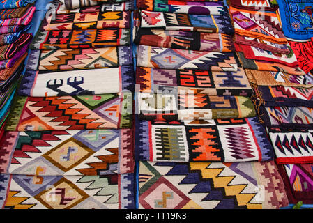 Traditional Yampara textiles for sale, Tarabuco, Bolivia Stock Photo