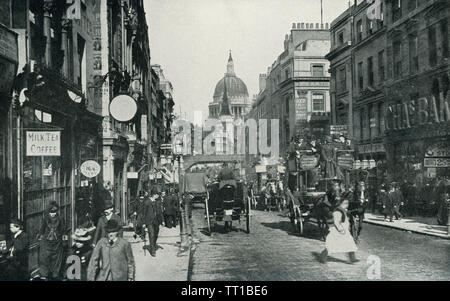 The photo dates to 1922. The caption reads: St. Paul’s Cathedral, London. View from Fleet Street. Stock Photo