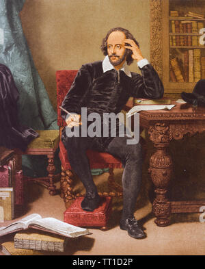 WILLIAM SHAKESPEARE (1564-1616) English poet and playwright in a coloured engraving about 1760 Stock Photo