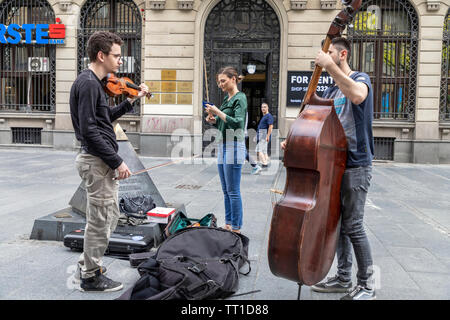 Belgrade, Serbia, June 6th 2019: Street musicians performing at Knez Mihailova Street in the city center pedestrian zone Stock Photo