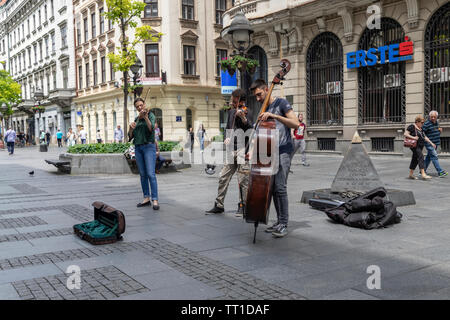 Belgrade, Serbia, June 6th 2019: Street musicians performing at Knez Mihailova Street in the city center pedestrian zone Stock Photo