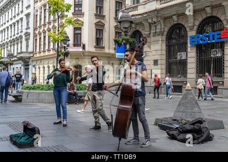 Belgrade, Serbia, June 6th 2019: Street musicians performing at Knez Mihailova Street in the city center pedestrian zone Stock Photo