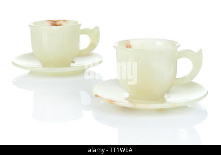 Onyx or marble stone empty cups, isolated on white Stock Photo