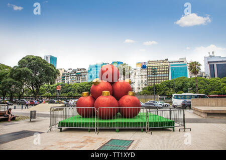 Buenos Aires ,Argentina - Dec 27,   2018:  City New Year's ornaments on the Lavalle square in Bueno Aires, Argentina. Stock Photo