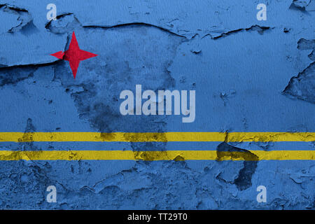 Aruba flag painted on the cracked grunge concrete wall Stock Photo