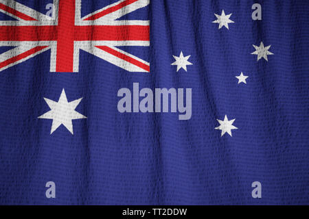 Ruffled Flag of Australia Blowing in Wind Stock Photo