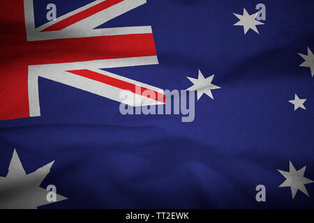 Ruffled Flag of Australia Blowing in Wind Stock Photo