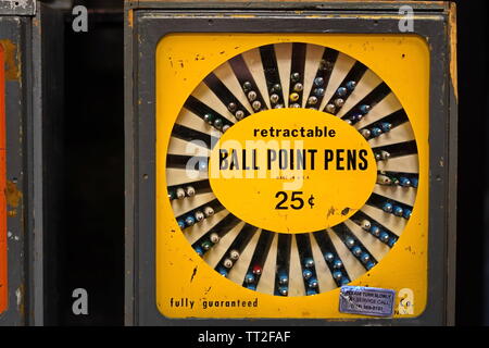 Wethersfield, CT / USA - June 11, 2019: Vintage vending machine for ball point pens Stock Photo