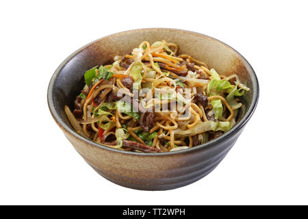 pork beef noodle asian style white background isolated Stock Photo