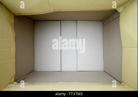 Empty open rectangular cardboard box close up top view Stock Photo
