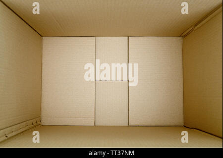 Empty open rectangular cardboard box close up top view Stock Photo