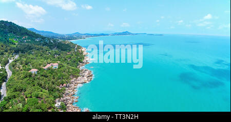 Aerial view of Ko Samui shore and Gulf of Thailand Stock Photo