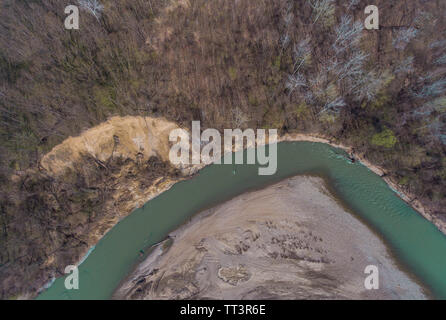 The view from the top. Landscape on the shore of the winding river. Stock Photo