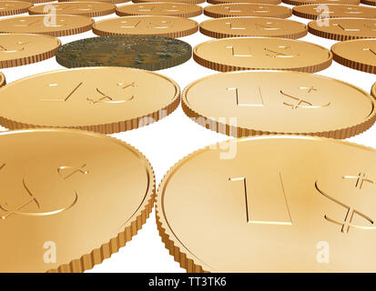 gold 1$ coin carpet on white background Stock Photo