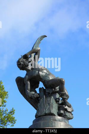 Spain, Madrid, Parque de el Retiro, Fallen Angel statue, Stock Photo