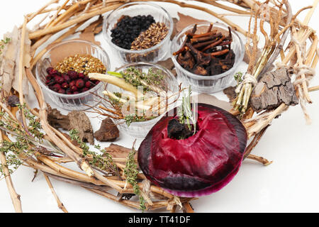 Traditional chinese herbal medicine ingredients, close-up Stock Photo