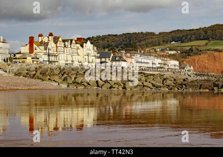 View of Sidmouth Esplanade taken from the sea Stock Photo