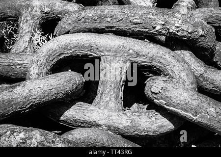 Links of a heavy chain.  A Coruna, A Coruna Province, Galicia, Spain. Stock Photo