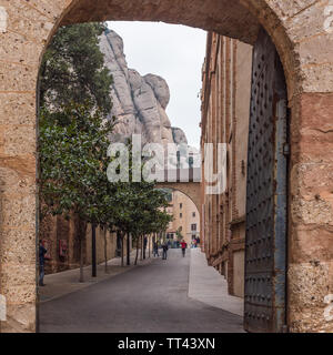 MONSERRAT, SPAIN - FEBRUARY 20, 2019: Santa Maria de Montserrat Abbey in Monistrol de Montserrat, Catalonia. Stock Photo
