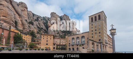 Santa Maria de Montserrat Abbey in Monistrol de Montserrat, Catalonia, Spain. Stock Photo