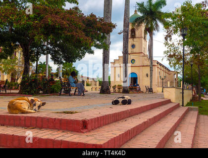 Iglesia del Sagrado Corazon de Jesus church at the side of the small town square in the centre of Vinales, Pinar Del Rio Province, Cuba Stock Photo
