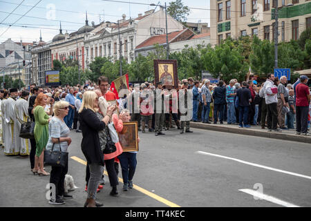 Belgrade, Serbia, June 6th 2019: Procession honoring the city holiday Savors Day (Spasovdan) at the Terazije Square Stock Photo