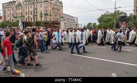 Belgrade, Serbia, June 6th 2019: Procession honoring the city holiday Savors Day (Spasovdan) at the Terazije Square Stock Photo