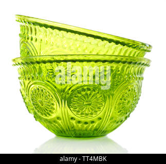 Green glass bowl isolated on white Stock Photo