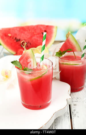 Watermelon cocktails on table, close-up Stock Photo