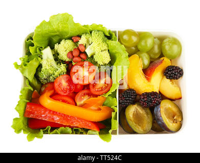 Tasty vegetarian food in plastic box, isolated on white Stock Photo