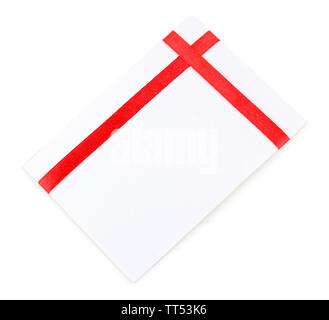 White envelope and red ribbon isolated on white Stock Photo