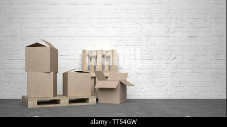 move cardboards in emty room - Illustration Stock Photo