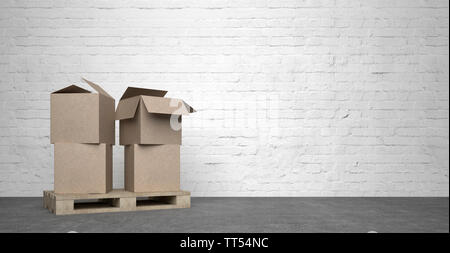 move cardboards in emty room - Illustration Stock Photo