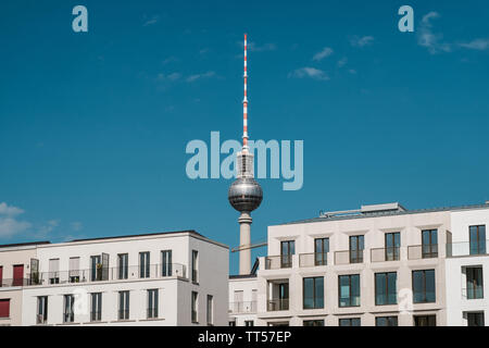 real estate in Berlin concept - apartment buildings and tv tower - Stock Photo