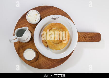 rolled pastry called borek top view served with milk turkish style Stock Photo