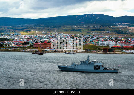 Ships in Punta Arenas Port, Magallanes Province, Patagonia, Chile, South America Stock Photo